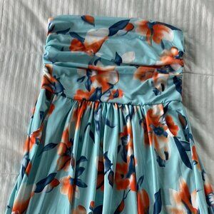 Light Blue Strapless Floral Print Dress from Leading Star with Pockets!